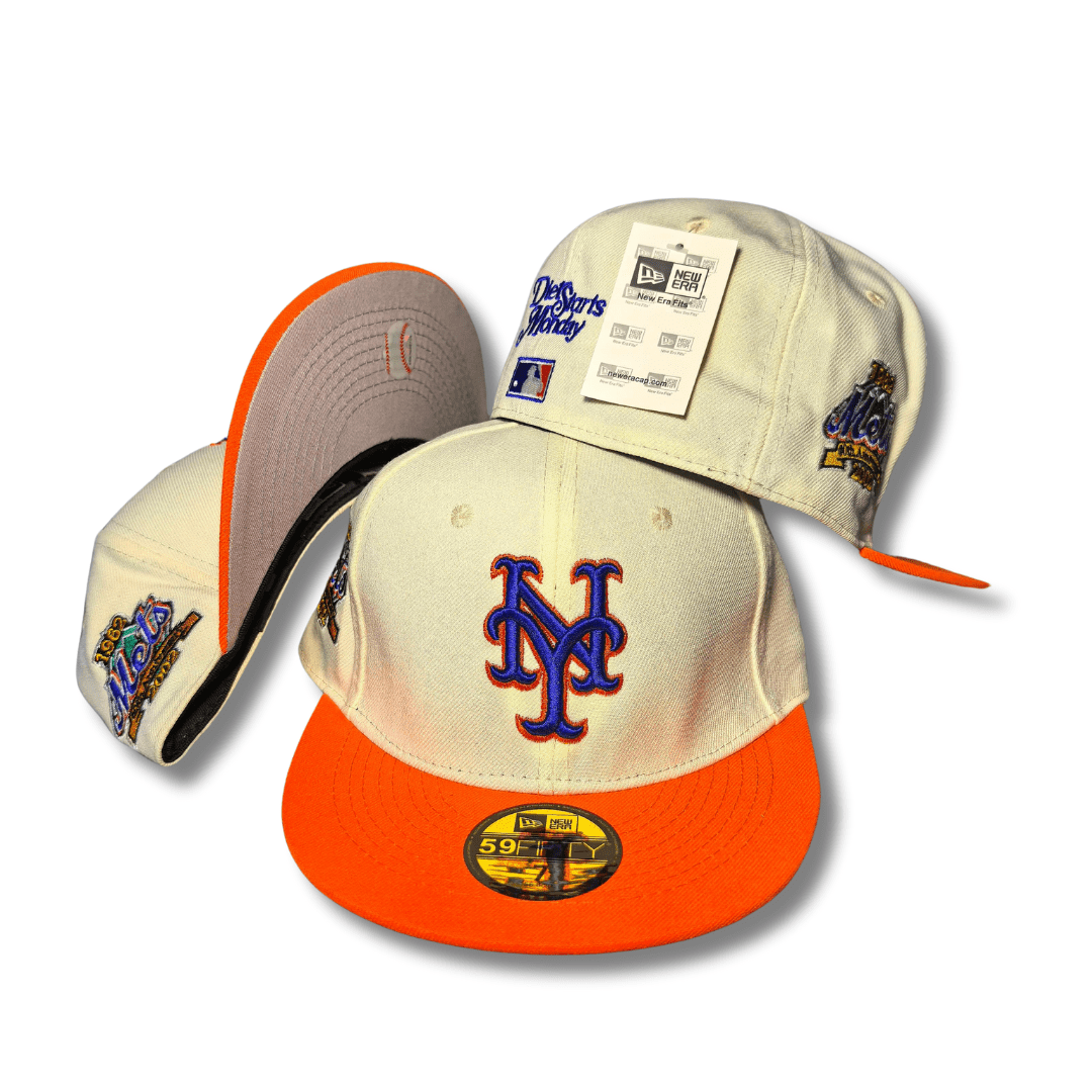 New York Mets 59FIFTY Cream and Orange with Championship Patches - Fitted Cap
