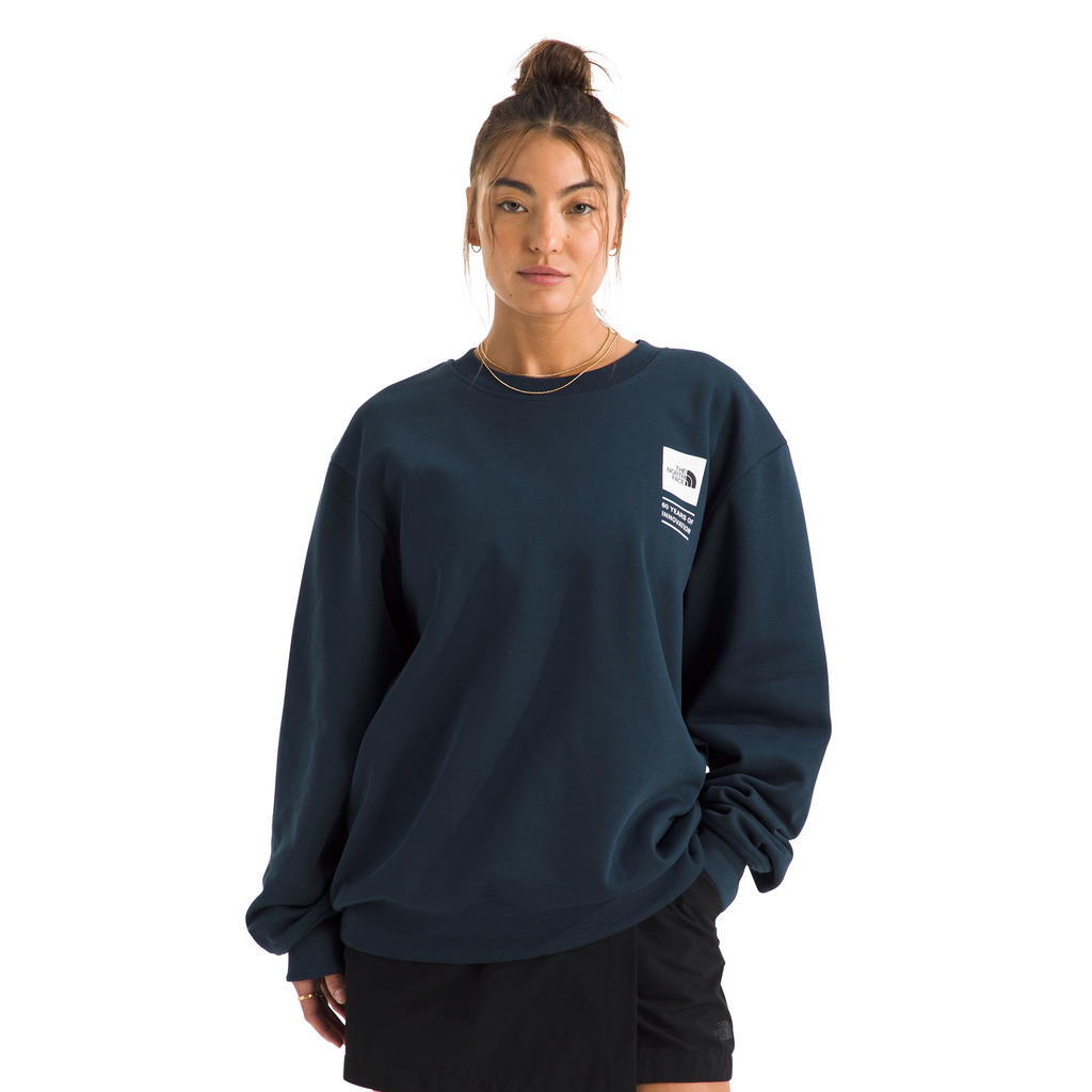 The North Face Celebration Relaxed Graphic Crewneck Sweatshirt in Summit Navy